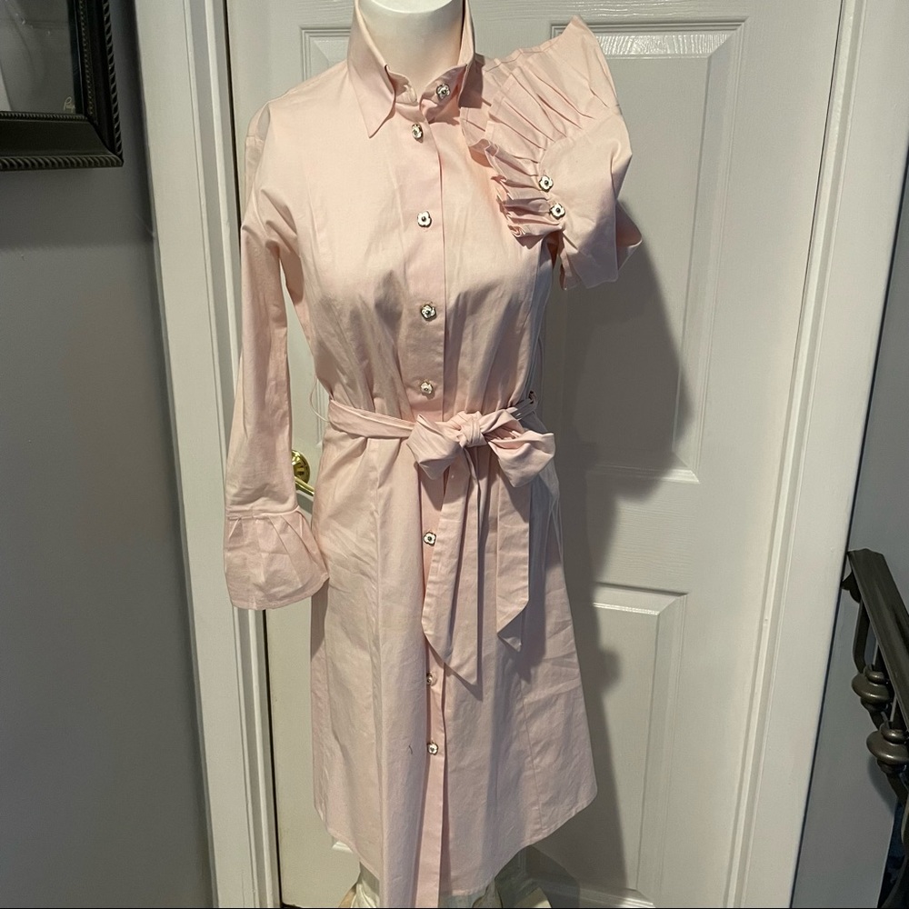 FINE GARMENTS by Bell pink pleated sleeves shirt dress S/4
